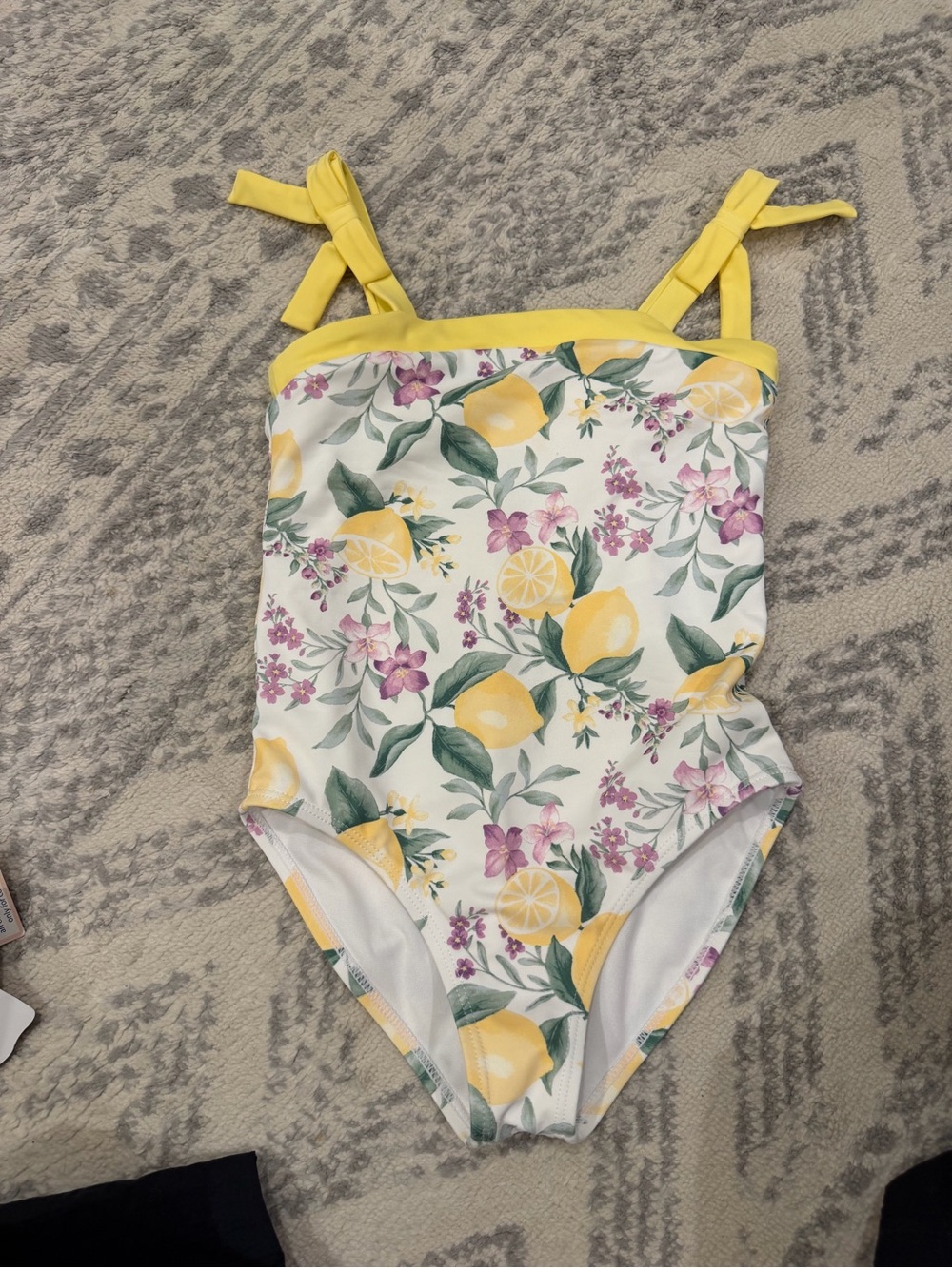 Janie and Jack Yellow Lemon Floral One-Piece Swimsuit with Pink Accents